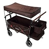 FUXTEC Faltbarer Bollerwagen FX-CT850 Braun – klappbar mit Dach, Vorder- und Hinterrad-Bremse, Vollgummi-Reifen & Innenraumverlängerung – für Kinder geeignet – Das Original