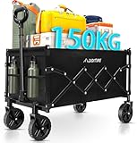 Bollerwagen Faltbar Strand Handwagen Verstellbarem D-Griff, Gartenwagen für Alle Gelände|Draussen Camping Einkaufen Handwagen Stummschalten Räder, Klappbar Strandwagen (Schwarz, XL)