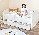 Alcube® Kinderbett 80x180 cm mit Schublade und Matratze inkl. Rausfallschutz und Lattenrost als Set Bett Weiß 180x80 cm Jugendbett für Jungen und Mädchen