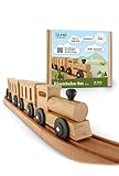 LISA & MAX Holzeisenbahn Set (14 Teile) im stilvollen Retro-Look - Made in EU aus Premium FSC Holz - Eisenbahn für Kinder aus Naturfarben und ohne Plastik - Holz Eisenbahnen, Schienen und Holzzug