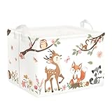 Clastyle Wildtiere Kinder Wäschekorb mit Henkel Baumzweige Kleidung Spielzeug Aufbewahrungskorb Jungen Mädchen Aufbewahrungsbox für Babyzimmer Bad,Hirsch,40 * 30 * 30 cm
