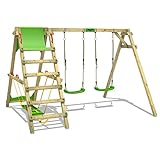 FATMOOSE Kinderschaukel Schaukelgestell JollyJade Wave XXL - Doppelschaukel mit Kletteranbau, Schaukelgerüst, Holzschaukel für Kinder im Garten