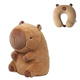 Capybara Nackenkissen, Kinder Reisekissen mit Capybara-Plüschtier, 2-in-1 Verwandlungsfähiges Wasserschweine U-förmiges Nackenhörnchen und Kuscheltier, für Auto Zug Büro Flugzeug (2-in-1 Plüsch-U)