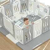 Gupamiga Laufstall Baby Faltbar, Laufgitter Baby mit Zeichenbrett, Baby Playpen, Sicherheitsspielhof Aktivitätszentrum für Kinder（Meeresthema）