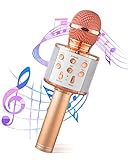 Maxesla Mikrofon Karaoke Bluetooth, 5 in 1 Mikrofon mit Lautsprecher, Tragbarer Drahtlose Microphone Karaoke, Bluetooth Karaoke Mikrofon für Kinder Erwachsene Kompatibel mit Android/IOS/PC (Rose Gold)