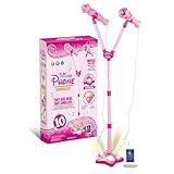 NAVESO Kinder Mikrofon mit Ständer, Mikrofon Kinder mit Ständer, 2 Mikrofone Inklusive,Standmikrofon Kinder Verstellbarem mit Musikfunktion und Blinkenden Bühnenlichtern für Mädchen und Jungen