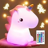 Nachtlicht Kinder Nachtlicht Baby, 16 Farben 5 Helligkeit Einhorn Geschenke für Mädchen, 1200 mAh Unicorn Nachttischlampe Kinder, Baby Geschenk Mädchen Kawaii Deko Babyzimmer Stilllicht Nachtlampe