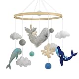 Babybett Mobile Baby Windspiel Meerestiere, 3D Wolken Fische Mobile Windspiel, Babybett Hängende Spiel Mobile für Kinderzimmer Kinder Bett Dekor