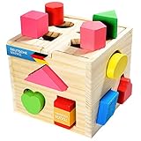 all Kids United® Steckwürfel aus Holz-Würfel Lernspielzeug-Puzzle Steckbox Spielbox für Baby & Kleinkind; Holz-Spielzeug trainiert Motorik; Förderung von Formerkennung und Konzentration (Steckbox)