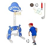 Sonnewelt 4 in 1 Kinder Basketballkorb Set -Basketballkorb für Kinder, höhenverstellbarer Basketballständer, Fußballtor & Wurfspiel für Kleinkinder - Basketballkorb Indoor Kinder