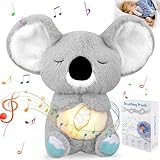 Pipihome Schlummer Koala, Schlummer Otter mit Herzschlag, Otter Koala Kuscheltier Kinder Spielzeug mit Atembewegung und Musik, Einschlafhilfe Babys Plüschtier, für Babyparty und Neugeborene