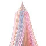 Prinzessin Regenbogen Betthimmel Großes Mückennetz mit Leuchtenden Sternen Runde Kuppel betthimmel mädchen Zimmer Dekoration Baldachin kinderzimmer für Reise und Zuhause Indoor und Outdoor