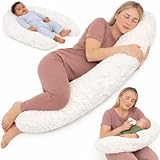 Home Oase Stillkissen 190 cm – Schwangerschaftskissen mit Teddyplüsch Bezug aus Baumwolle Oeko-Tex (abnehmbar & waschbar) – ergonomisch und perfekt zum Stillen, Schlafen & Relaxen