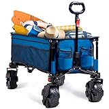 TIMBER RIDGE Bollerwagen Faltbar Breite Reifen Handwagen mit Seitentasche Getränkehalter Verstellbarem Griff, Gartenwagen für Alle Gelände, Draussen Camping Einkaufen, 100kg Belastbarkeit