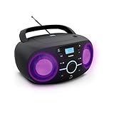Mooov 477415 Tragbarer CD-Player, CD-Audio-Lesegerät CD-R/CD-RW/CD-MP3, FM-Radio, USB-Anschluss, LED-Lichteffekte, ergonomischer Griff, Stromversorgung oder batteriebetrieben, Schwarz