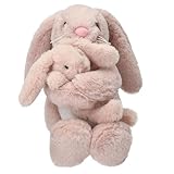Depesche 13509 Princess Mimi - Kuscheltier Hase Nelly mit Baby-Hase, in Rosa und mit langen Ohren, Plüschtier mit Klettverschluss zum Festhalten