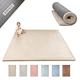 Wolkenweiche Samtmatte-Spielmatte Baby 200x150x2,5cm, beige – Kinderteppich mit hochwertigem Memory-Schaum – Baby Krabbelmatte mit Rutschfester Unterseite – Krabbeldecke Baby, Kinderzimmer Teppich