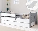 Kids Collective Kinderbett 80x160 | 80x180 | 90x200 cm mit Matratze, Schublade, Rausfallschutz & Lattenrost in weiß-grau 80x160 cm Mädchen Jungen Bett | von 3. bis 10. Lebensjahr