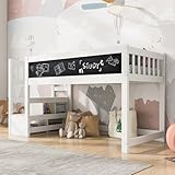 Gegtuon Etagenbett Kinderbett 90x200 cm mit Tafeln, Treppe mit Stauraum Bücherregal, Bett Bettgestell mit Lattenrost für Jungen und Mädchen, Hochbett Hausbett mit Rausfallschutz, Weiß, ohne Matratze