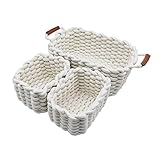 Icegrey Aufbewahrungskorb Baumwolle Strickkorb Dekorative NatüRliche Rechteck Wasserdichter Aufbewahrungsboxen Organisatoren für Babyzimmer, Schlafzimmer, Wohnzimmer Weiß 3er Pack