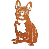 Französische Bulldogge Hund Gartenstecker Rost Deko für Garten Edelrost Metall Hund Roststecker Gartendeko für Draußen