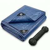 CoverUp! Abdeckplane 2x2 m Blau (120 g/m²) – Wasserfest & UV‑stabilisiert, reißfest mit verstärkten Gummiecken & Alu‑Ösen, inkl. 10 m Seil – für Garten, Camping, Holz, Auto