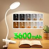 One Fire Leselampe Klemmlampe, 3600mAh Tischlampe Akku Tischleuchte Kabellos, 5 Helligkeit 5 Farben Nachttischlampe Touch, 36 LED+360° Flexibel Schreibtischlampe, Nachtlicht Led Lampe Stilllicht