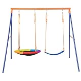 VEVOR Schaukel-Sets für den Garten, 200 kg Tragkraft, mit 1 Tellerschaukelsitz, 1 Gurtschaukelsitz, robustem A-Rahmen-Schaukelständer aus Metall und verstellbarem Seil
