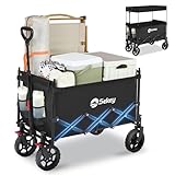 Sekey XXL Bollerwagen Faltbar Kinder 150L 150KG, Faltbarer Bollerwagen mit Dach Klappbarer Handwagen mit Sonnenschutz für Ausflug Strand Camping, S4018, Schwarz