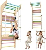 Sprossenwand Kinderzimmer aus Holz – 6-in-1 Indoor Klettergerüst mit Schaukel, Turnringen, Kletternetz & Seil, Kletterwand für Kinder zur Förderung von Motorik & Balance