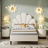 NLDGR Polsterbett Kinderbett 90x200 cm, Mädchen Bett, Einzelbett 90x200 mit Lattenrost, Bettgestell mit Kopfteil in Blumenform, Jugendbett Gästebett aus Samtstoff, für Erwachsenen