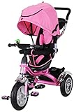 Miweba Kinderdreirad Schieber 7 in 1 Kinderwagen KS07 - Kinder Buggy - 3-Punkt Sicherheitsgurt - Lenksystem über Schiebestange - Ab 1 Jahr - Luftreifen - Tasche - Dreirad mit Sonnendach (Pink)