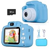 Kinderkamera Digitalkamera Kinder Kamera Spielzeug für 3-10 Jahre Mädchen Junge Geburtstag Weihnachten Geschenk 1080P HD 32GB SD-Karte Selfie Kamera Fotoapparat mit Schutzhülle (Blue)
