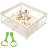Julrrimg Laufstall Baby 175x150 cm – Großer Baby Laufgitter XXL Sicherheitsspielplatz Kinder mit Netzdesign, ideal für den Innenbereich, Beige