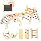 BlueWood 3-in-1 Montessori Indoor Spielset mit Bogen, Rampe und Kletterdreieck, Holz-Dreieckset für Baby-Innenspielplatz für Kinder, Spielplatz-Klettertoys für Kleinkinder – Regenbogen