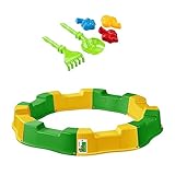 Sandkasten für Kinder mit Spielzeug - 160 x 22 cm - Modularer Sandbox 8 Elemente Runder Sandkiste für Garten Outdoor | Gelb/Grün | Kunststoff