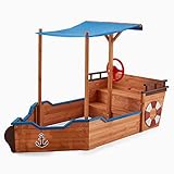 HOME DELUXE - Sandkasten MATSCHEKISTE - Segelschiff inkl. Bodenplane und Dach - Maße: 160 x 78 x 103 cm - inkl. Montagematerial | Holzsandkasten Piratenboot Sandbox