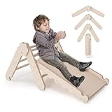 MAMOI® Klettergerüst Indoor, Kletterdreieck mit rutsche Holz, Baby Kinder Klettern, Kletterturm rutschbrett, Kletterbogen kinderrutsche, Regenbogenwippe, Montessori Spielzeug ab 1 Jahr 2/3 Jahre