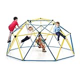 DREAMADE Kletterkuppel mit Schaukel, Spielturm für Kidner Garten Kletterleiter bis zu 360 kg belastbar, Klettergerüst Outdoor für Jungen und Mädchen ab 3 Jahren (Gelb)