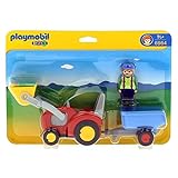 Kinderspielzeug-Traktor mit Anhänger und Spielfigur (Playmobil 1.2.3.)