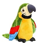 SKJJL Papagei Sprechend Spielzeug, Talking Parrot Plüsch Spielzeug, nachsprechendes Plüschtier, Sprechender Plüsch Papagei mit Aufnahme Wiedergabefunktion für Kinder