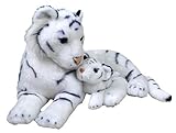 WILD REPUBLIC Mom and Baby Weißer Tiger, Großes Kuscheltier, 38 cm, Geschenkidee für Kinder, Kuscheltier mit Baby, Riesen-Stofftier aus recycelten Wasserflaschen