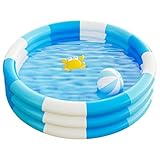 Toyhood Streifen Kinder Aufblasbare Planschbecken, 3 Ring Baby-Schwimmbad, mit Aufblasbaren Sicherheit Blase Boden, für Indoor Outdoor Mädchen Jungen Garten Hinterhof (Blau)