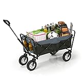 EASYmaxx Bollerwagen faltbar mit Reifen für Vatertag, einkaufen, klappbar, Transportwagen ohne Dach mit Abdeckhaube, verstärkter Achse und Gestell - Tragkraft: 80KG