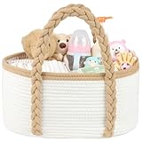 danpinera Baby Windel Caddy Organizer, Wickeltisch Organizer Aufbewahrungskorb mit Herausnehmbaren Fächern，Robuster Tragbarer Baumwollseil Windeltasche als Babyparty, Weiß & Khaki