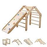 Dripex Faltbarer Klettergerüst mit doppelseitiger Rutsche - Montessori Holzspielzeug Holz Klettergerüst und Rutsche Indoor für Kleinkinder Kinder 1-3+ (Klimber mit Rutsche)