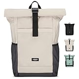 LARKSON Rolltop Rucksack Damen Groß Beige Grau - No 2 - Daypack für Schule, Uni, Fahrrad - 16 Zoll Laptop Fach für Arbeit - Nachhaltig - Anti-Diebstahl - Wasserabweisend