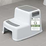 ADRIANO PORCARO® I Tritthocker Kinder I 2-Stufig Hocker Kinder I 26cm Hoch I Belastbarkeit 80kg I Gummierte Trittfläche I Hocker Kinder Bad mit Tragegriffe I Für Kinder, Erwachsene, Senioren I Grau