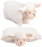 BRUBAKER Kuscheltier-Kissen Schaf - 2 in 1 Plüschtier und Kuschelkissen - 40 x 30 cm Dekokissen - aufklappbares Kinder Plüschkissen mit Klettverschluss - Tierkissen Schafkissen Stofftier - Beige