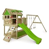 FATMOOSE Spielturm Klettergerüst TikaTaka Town XXL mit Schaukel & Rutsche, Outdoor Kinder Kletterturm mit Sandkasten Leiter & Spiel-Zubehör für den Garten (apfelgrün)